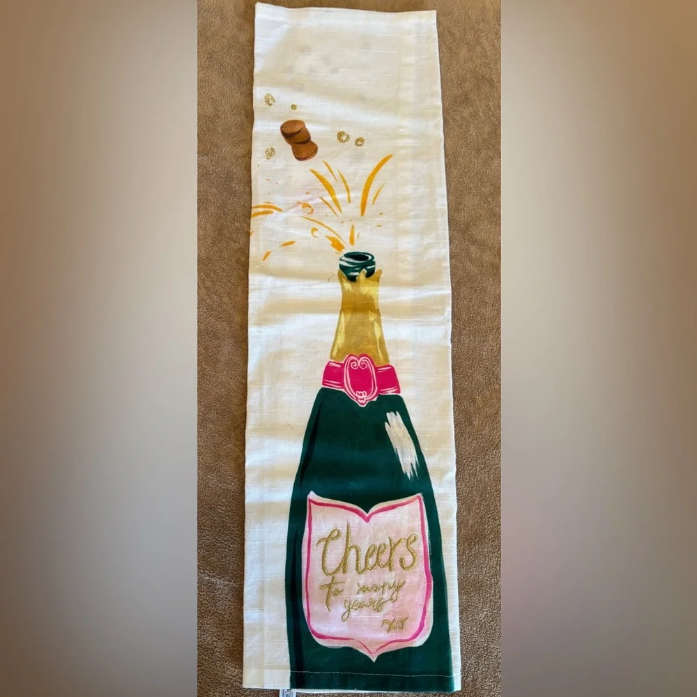 Anthropologie Festive Champagne Bottle Kitchen Towel NWOT Happy new Year!